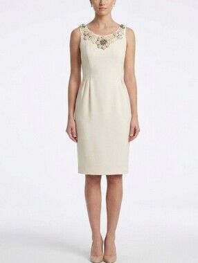 Carmen Marc Valvo Sleeveless 100% Wool Embellished Cocktail Dress Women's Size 2